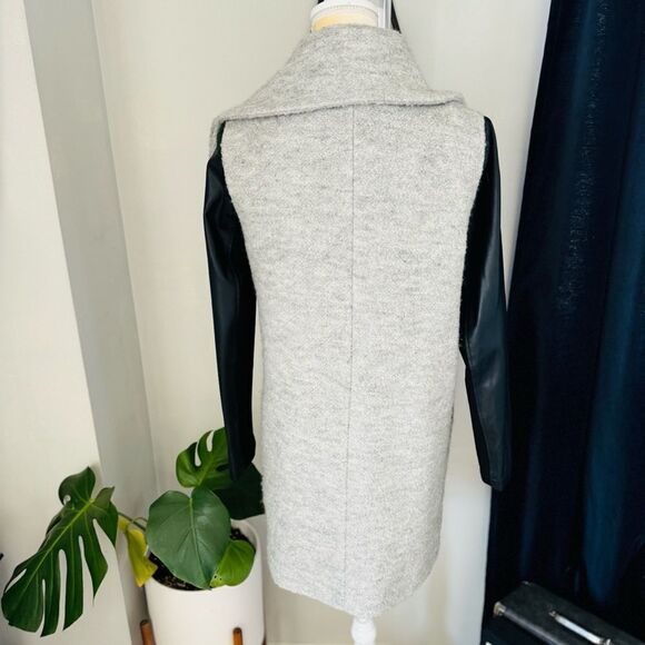 Express Shawl Collar Faux Leather Sleeve Zip Coat, Size Small, Gray/Black, NWOT - Picture 7 of 14